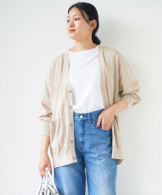 WHITE MAILS PAPER KNIT V-NECK CARDIGAN ベージュ