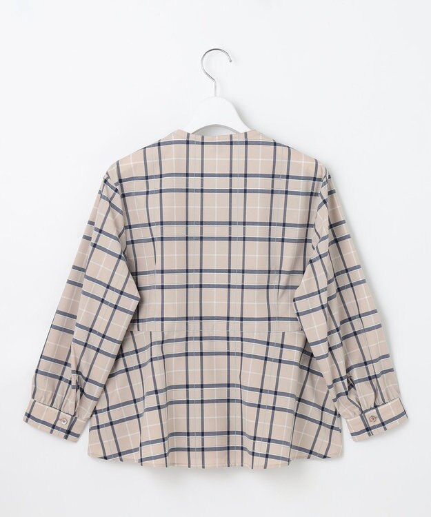 J.PRESS LADIES 【洗える】コンパクトチェック スタンドカラー ブラウス ベージュチェック系