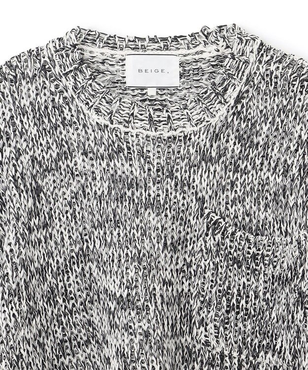 BEIGE， 【洗える・STORY 6月号掲載】THYME / クルーネックコットンメッシュニット Ecru×Black