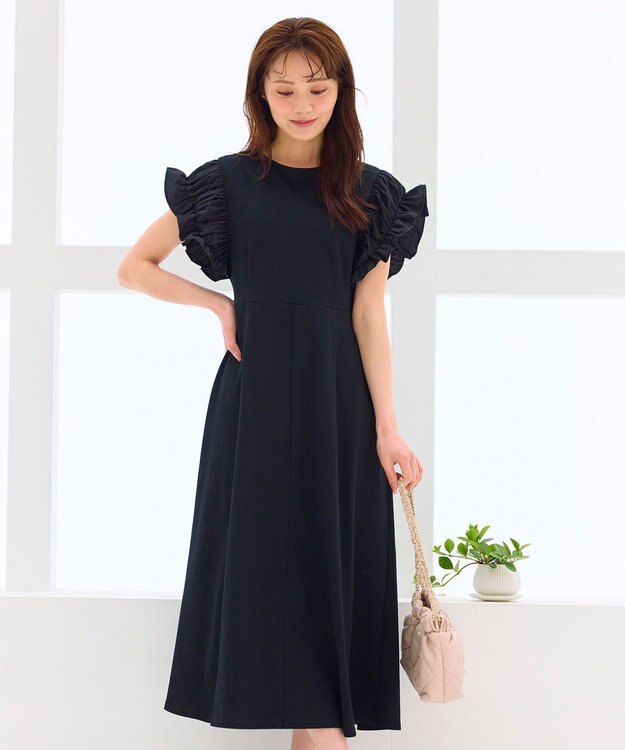 Feroux 【洗える】ドレスシルエット カットソー ワンピース ブラック系