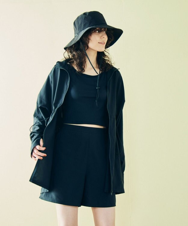 San-ai Resort（三愛水着楽園） 【WEB限定】5点セット バケットハット付きUVカット リブタンキニ+ラッシュガードセット水着【BeachQueen(ビーチクイーン）】 ブラック