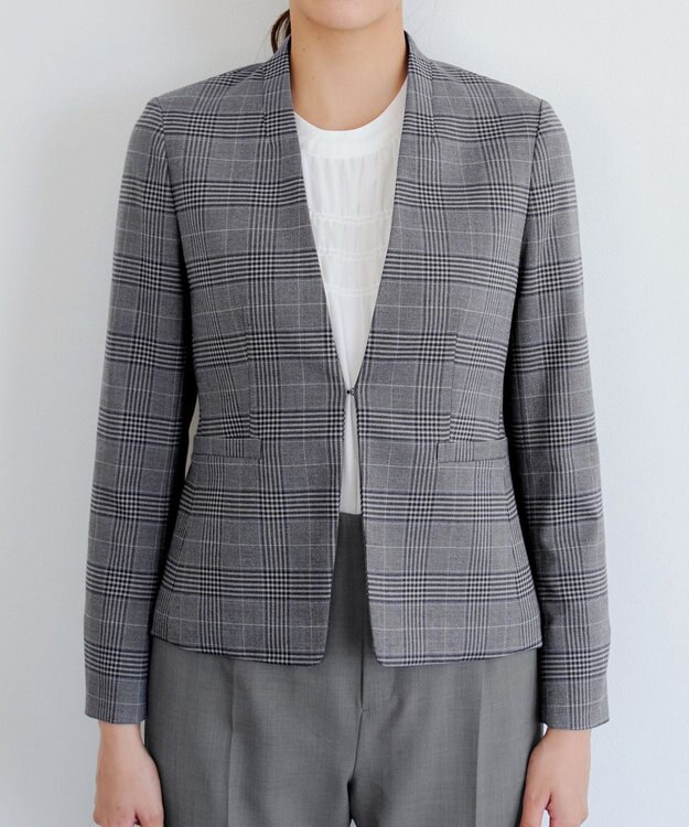 Tiaclasse 【洗える】カラーレスチェック柄ジャケット グレー