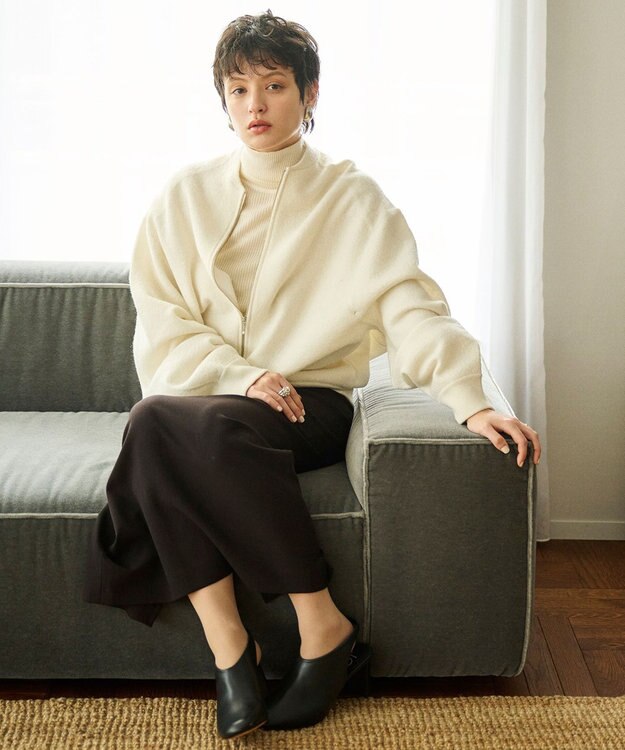 #Newans リラックスフィットドルマンニットブルゾン ホワイト系