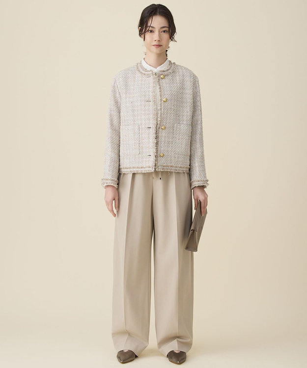 E7223-151◾️自由区　ファンシーツイード　ニットノーカラージャケット ファンシーノットツイードノーカラー ジャケット / 自由区