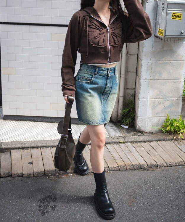 WEGO バタフライWジップショートパーカー ブラウン