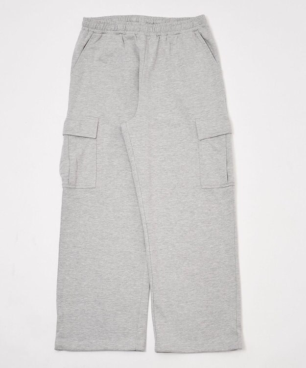 WEGO 【ユニセックス着用ITEM/ウエストゴム/MLサイズ展開】ワイドスウェットカーゴパンツ 杢グレー