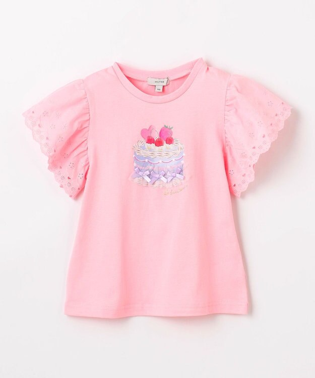 ANY KIDS 袖レース ケーキプリント Tシャツ ピンク
