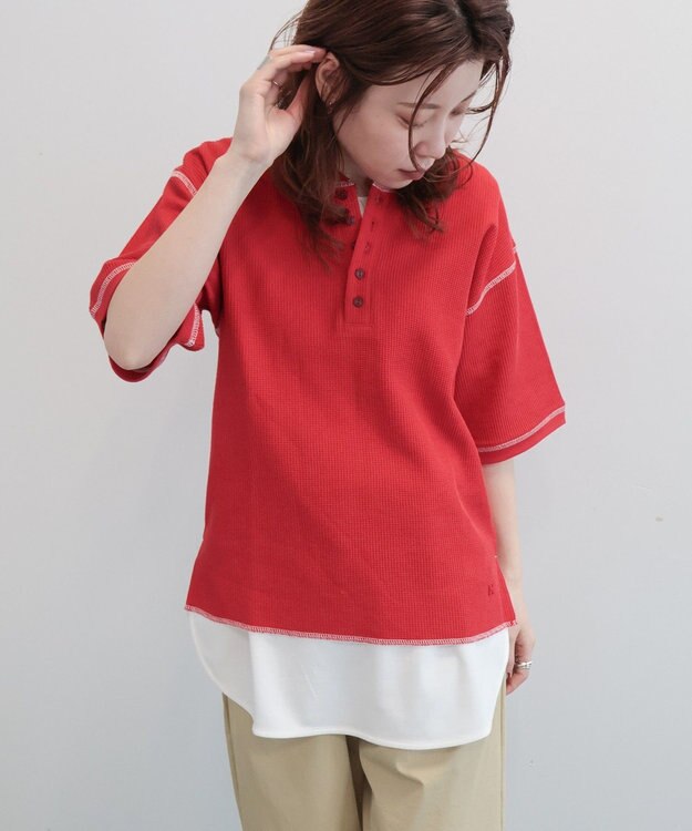 AMERICAN HOLIC 【RUSSELL】ワッフルヘンリーTシャツ Red