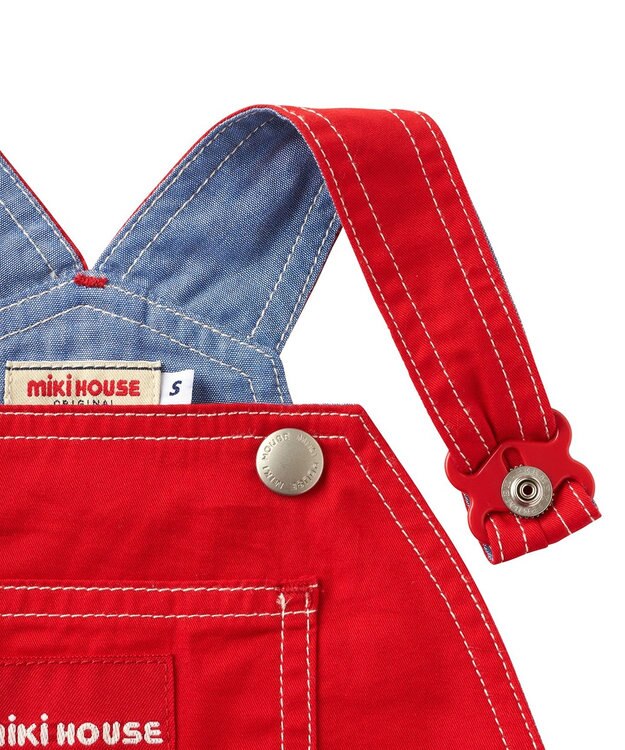 MIKI HOUSE HOT BISCUITS 【ミキハウス】【70-100cm】６分丈オーバーオール 赤