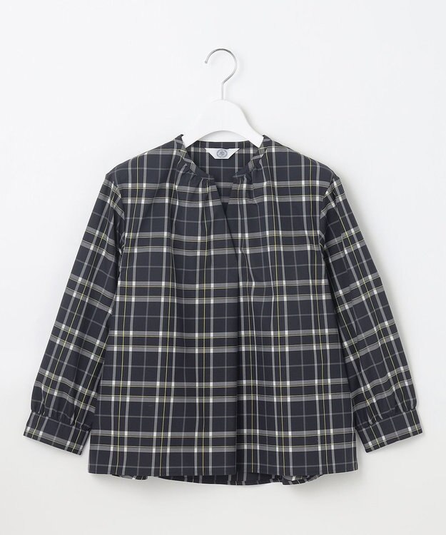 J.PRESS LADIES 【洗える】コンパクトチェック スタンドカラー ブラウス ネイビーチェック系