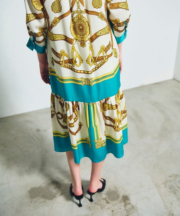 GRACE CONTINENTAL スカーフプリントシャツドレス グリーン