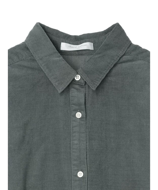 Green Parks 柔らかい細コールシャツ Blue Green