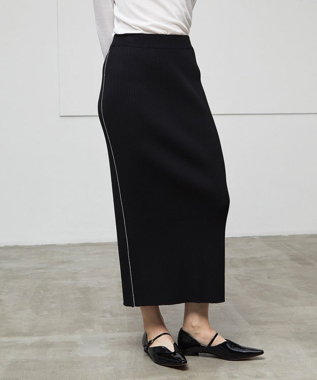 BEIGE， 【洗える】LAURA / Iラインリブスカート Black×White