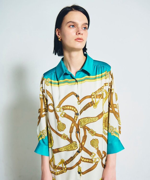 GRACE CONTINENTAL スカーフプリントシャツドレス グリーン