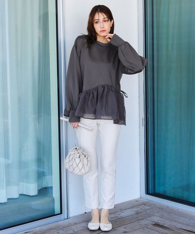 Tiaclasse 【洗える】ペプラムオーガンジーポンチトップス チャコールグレー