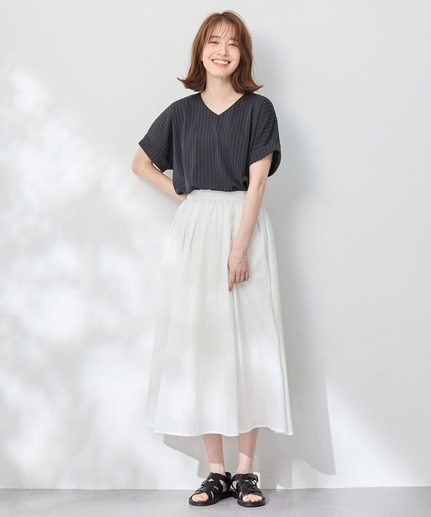 ANY カシュクールTシャツ ネイビーストライプ