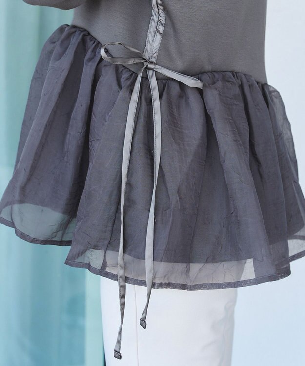 Tiaclasse 【洗える】ペプラムオーガンジーポンチトップス チャコールグレー