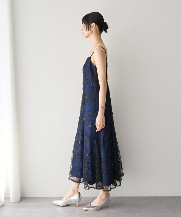 YECCA VECCA 【2点SET】フラワー柄スパンコール刺繍ドレス Navy