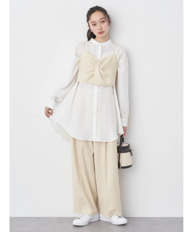 earth music&ecology ピンストライプストレートパンツ Beige