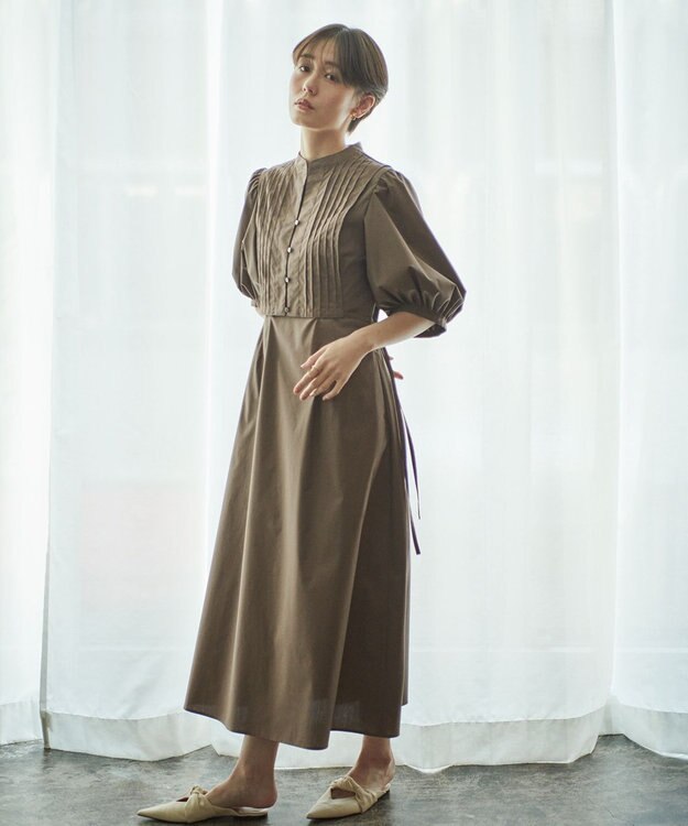 #Newans 【洗える】ピンタックベストコンビワンピース ブラウン系