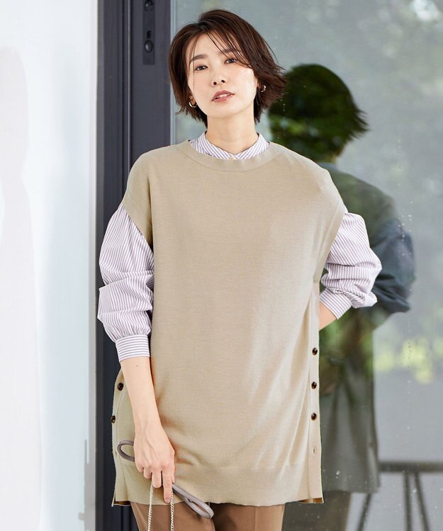 J.PRESS LADIES S 【洗える】FLORA ニットベスト ベージュ系