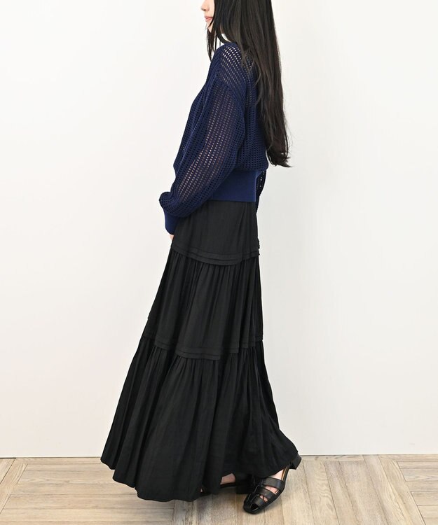 TOQUE 25SS新作〈大草直子さんアドバイザー〉【天然素材】シルク×コットン粗メッシュニットカーディガン ネイビー