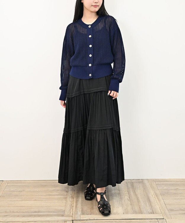 TOQUE 25SS新作〈大草直子さんアドバイザー〉【天然素材】シルク×コットン粗メッシュニットカーディガン ネイビー