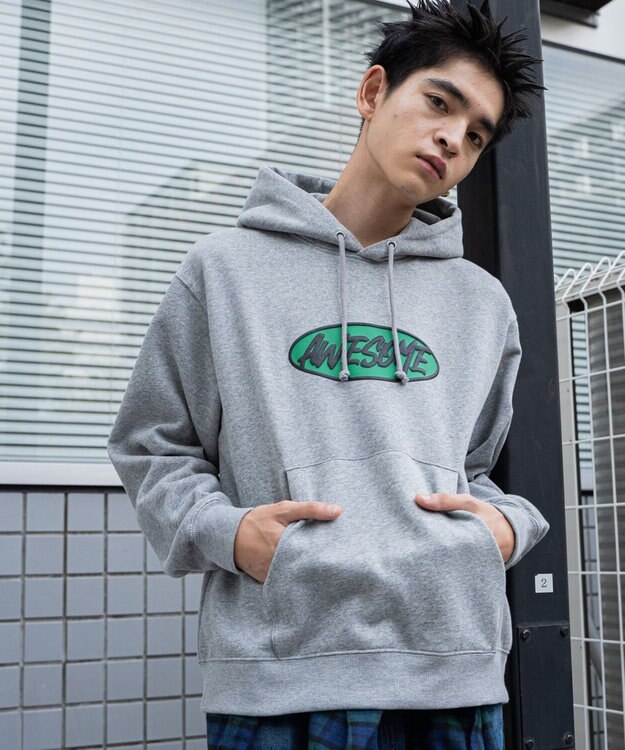 WEGO 【ユニセックス着用ITEM】リラックスフィットオーバルロゴパーカー 杢グレー