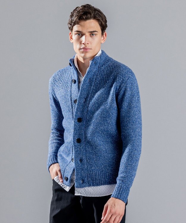 JOSEPH HOMME ツイストメランジ　ニットカーディガン ダルブルー系