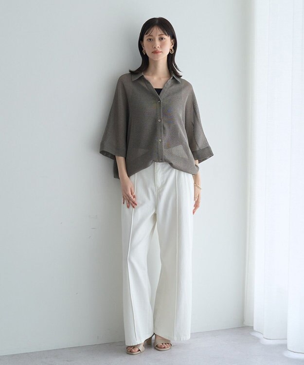 YECCA VECCA 　裾ドロストメッシュシャツ Gray Mixture