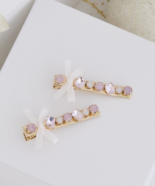 Maison de FLEUR ビジューリボン2セットピン Light Pink