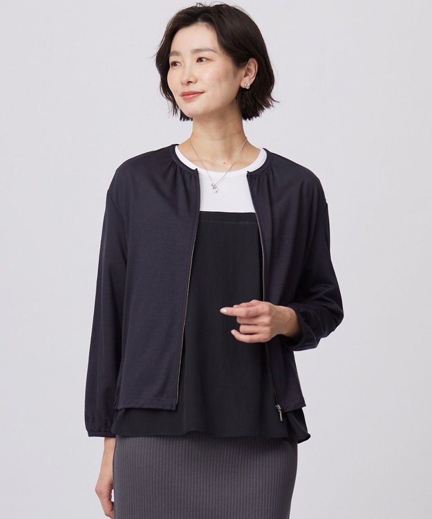 J.PRESS LADIES 【接触冷感・洗える】シアー ブルゾン ネイビー系