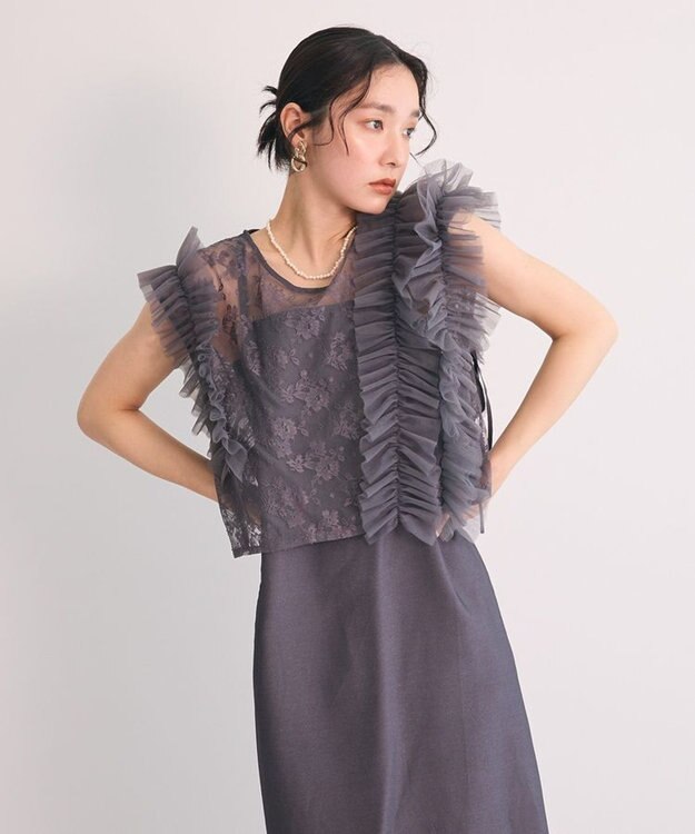 Green Parks ・Ｒａｉｌｍｅ　ＳＥＴ２点　レースブラウス＆ワンピ Charcoal Gray