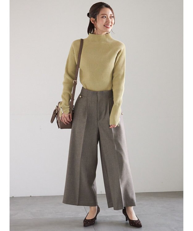 Te chichi モールリブスタンドネックニット グリーン