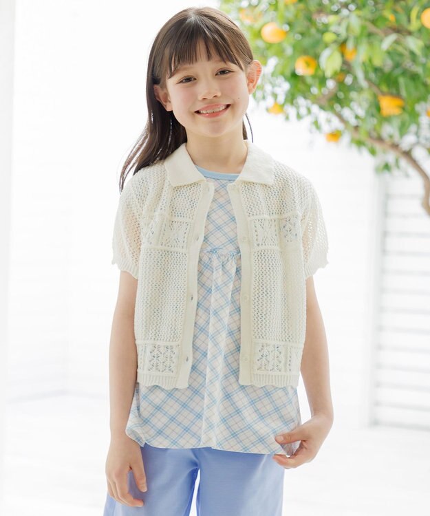 組曲 KIDS 【150-160㎝】 サマーチェックチュニック オフホワイト