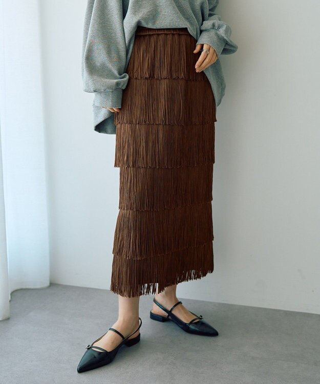 YECCA VECCA フリンジロングスカート Brown