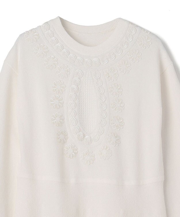GRACE CONTINENTAL エスニック刺繍ニットワンピース ホワイト