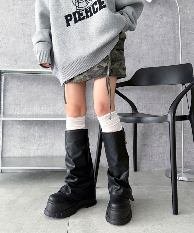 WEGO 厚底カバーロングブーツ ブラック