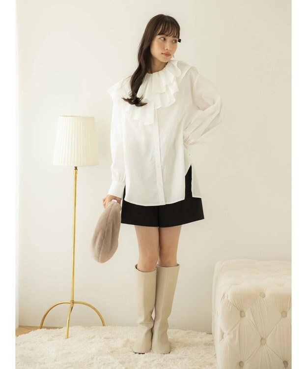 earth music&ecology ラッフルフリルチュニックブラウス Off White