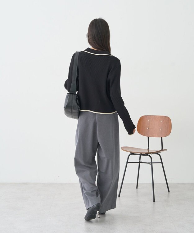 earth music&ecology バイカラートリムニットカーディガン Black