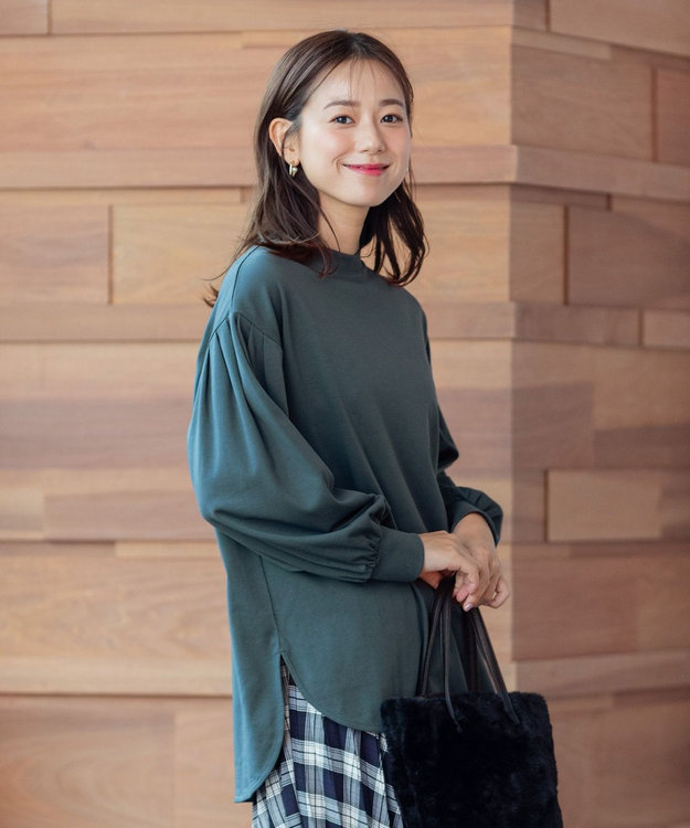 ANY プレミアム モックネック長袖Tシャツ グリーン系