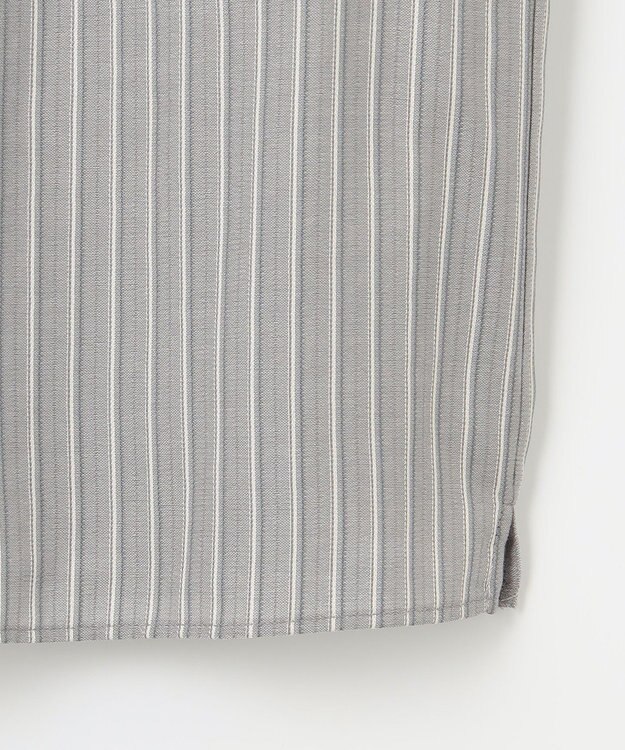 J.PRESS LADIES L プロビスストライプチェック フリルネック カットソー グレーストライプ系