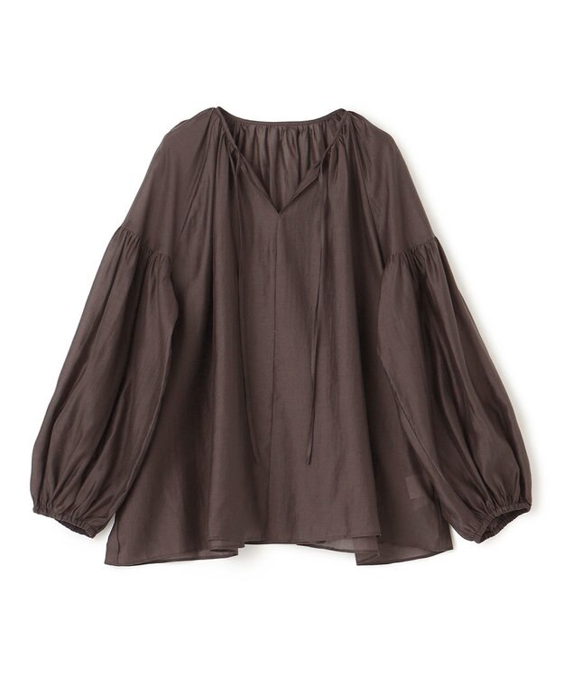 UNFILO シアーギャザーブラウス ダークブラウン