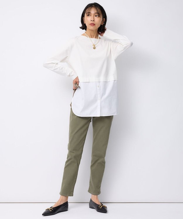 23区 【洗える】コットンベアジャージーコンビ カットソー ホワイト系