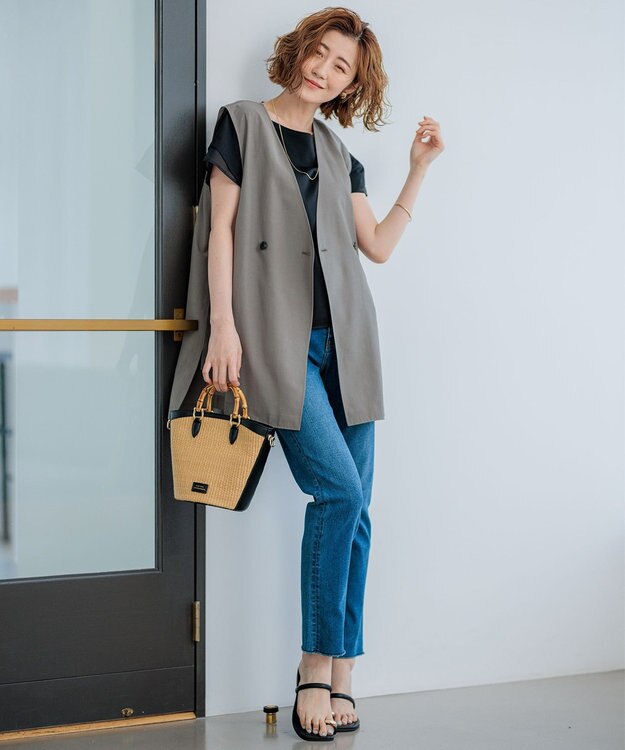 23区 L 【洗える】シアーマットクロス ジレ ブラウン系