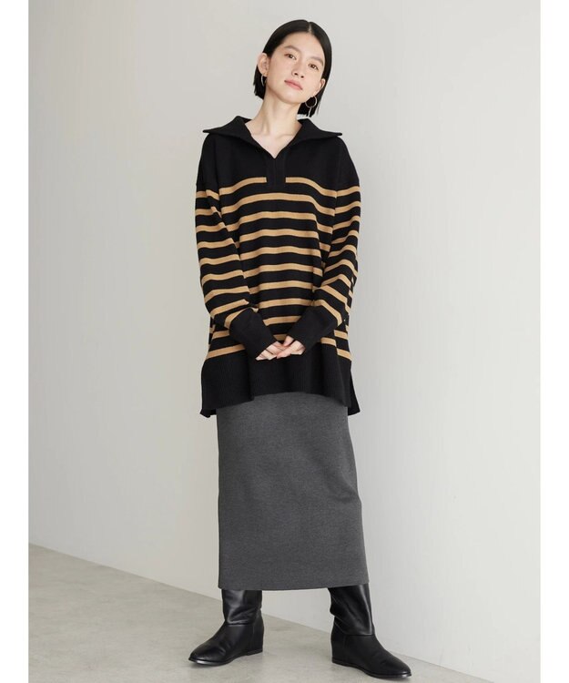 AMERICAN HOLIC バイパチ衿付きニットチュニック Black