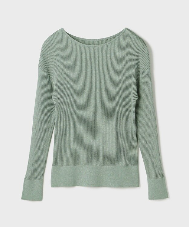 GRACE CONTINENTAL ラメリブクルーニットトップ グリーン