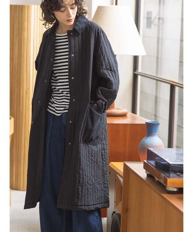 AMERICAN HOLIC キルポカ異素材Ｍｉｘロングコート Black