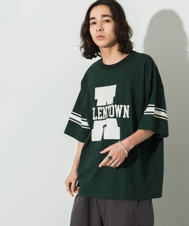 WEGO 【ユニセックス着用ITEM/手洗い可/MLサイズ】フットボールBIG　T（S） ダークグリーン