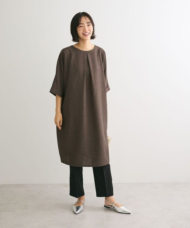 Green Parks 前後２ｗａｙ　ミディ丈タックワンピース Brown